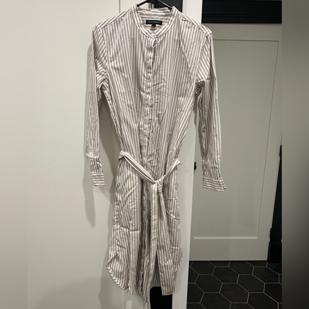 Banana Republic Beige Striped Shirt Dress